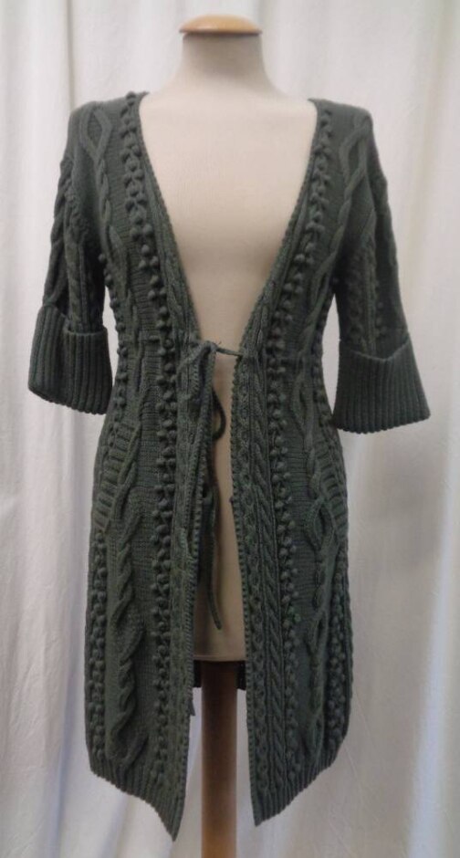 Tara Jarmon Cable & Bobble Knit Cardigan. Green Size: S