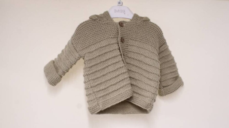 Handmade For Oxfam Handknitted Hooded Cardigan Stone/ Light Br Size: Other