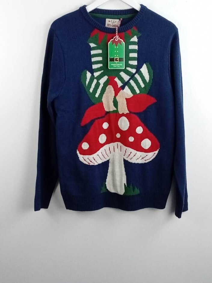 Threadbare Knitted Elf Christmas Jumper Navy Blue Size: L