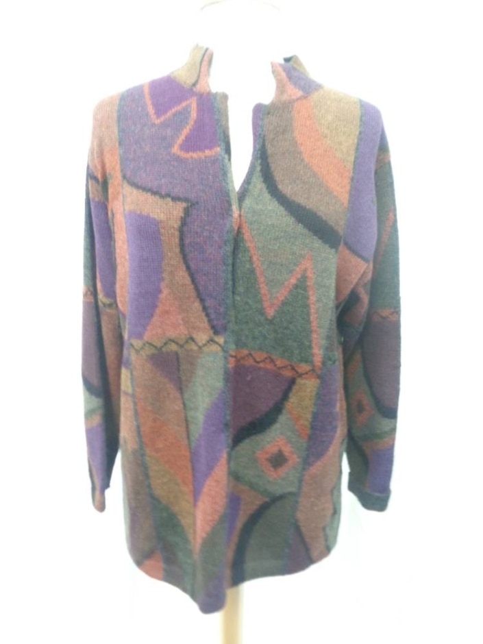 Spirit Of The Andes Alpaca Peruvian Cardigan Brown & Purple Size: L