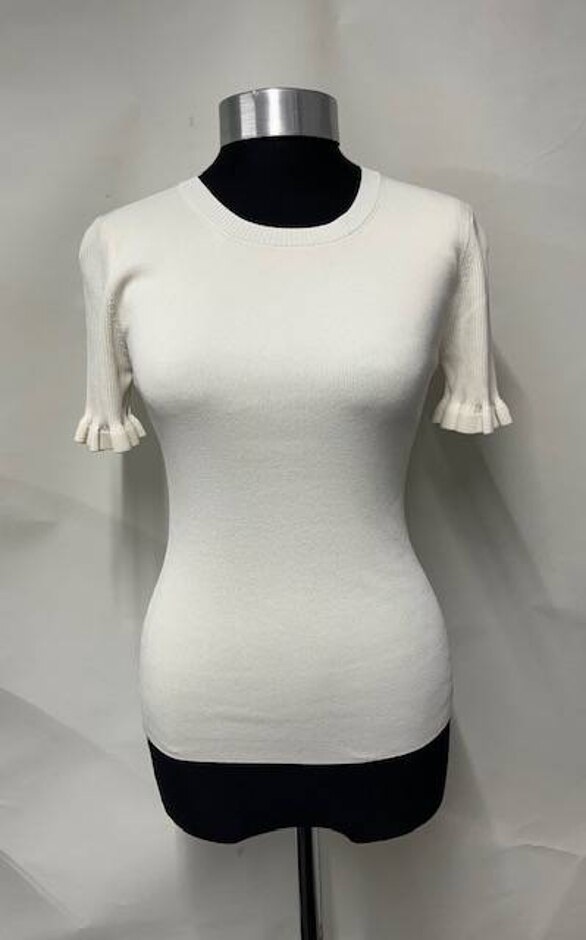 Michael Kors Ribbed Sleeve Ruffle Detail Cream Size: S