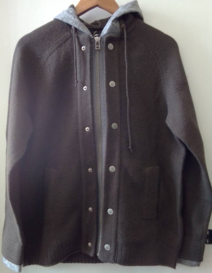 Full Circle Orwell Knitted Hoodie Khaki/grey Size: M