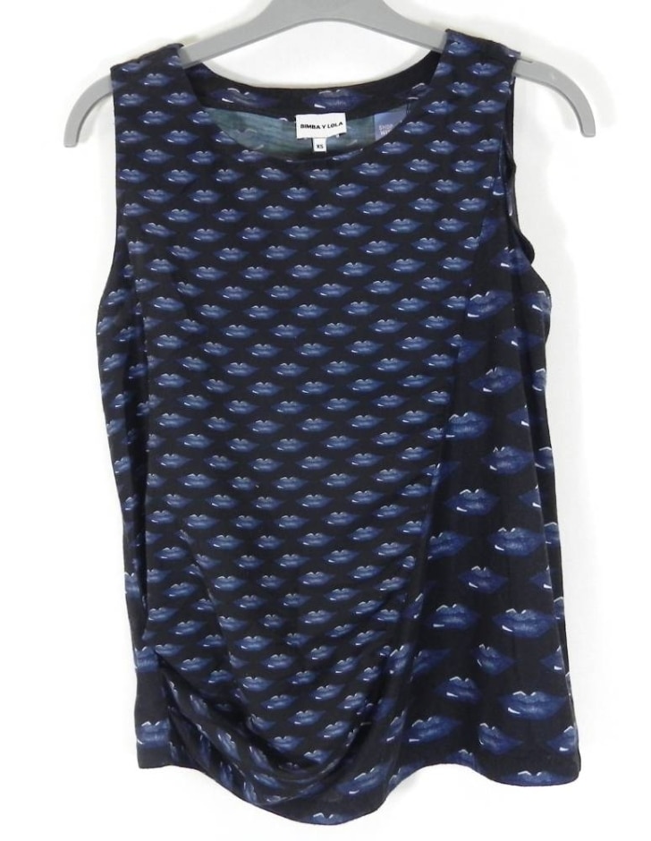 Bimba Y Lola Sleeveless Printed Top Blue & Black Size: Xs