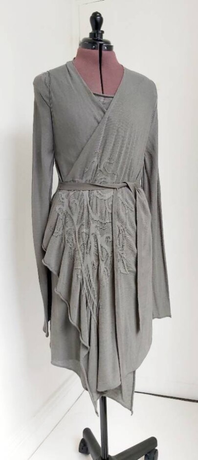 Sarah Pacini Two Piece Dress And Wrap Khaki Size: S