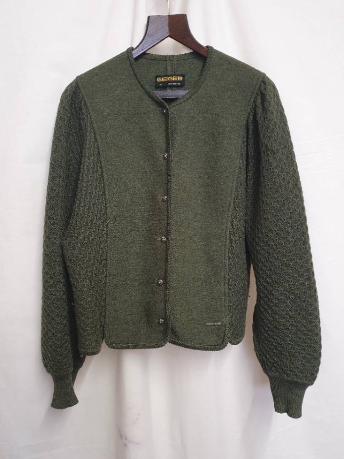 Geiger Austrian Waffle Knit Cardigan Green Size: L