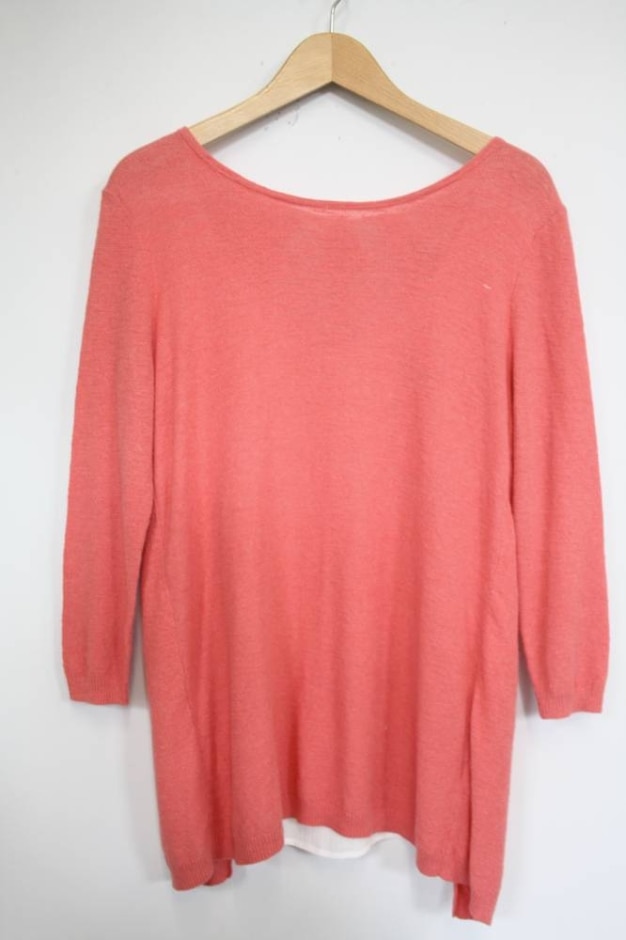 Fat Face Long Sleeve Mixed Fabric Tee Coral & White Size: 6