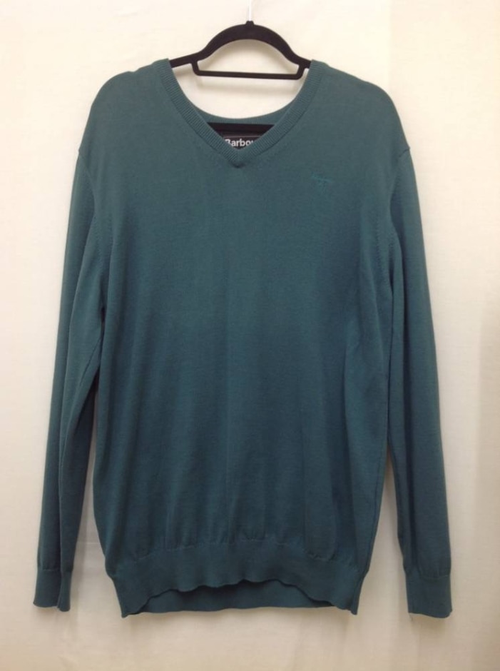 Barbour V Necked Cotton Jumper Green Size: L