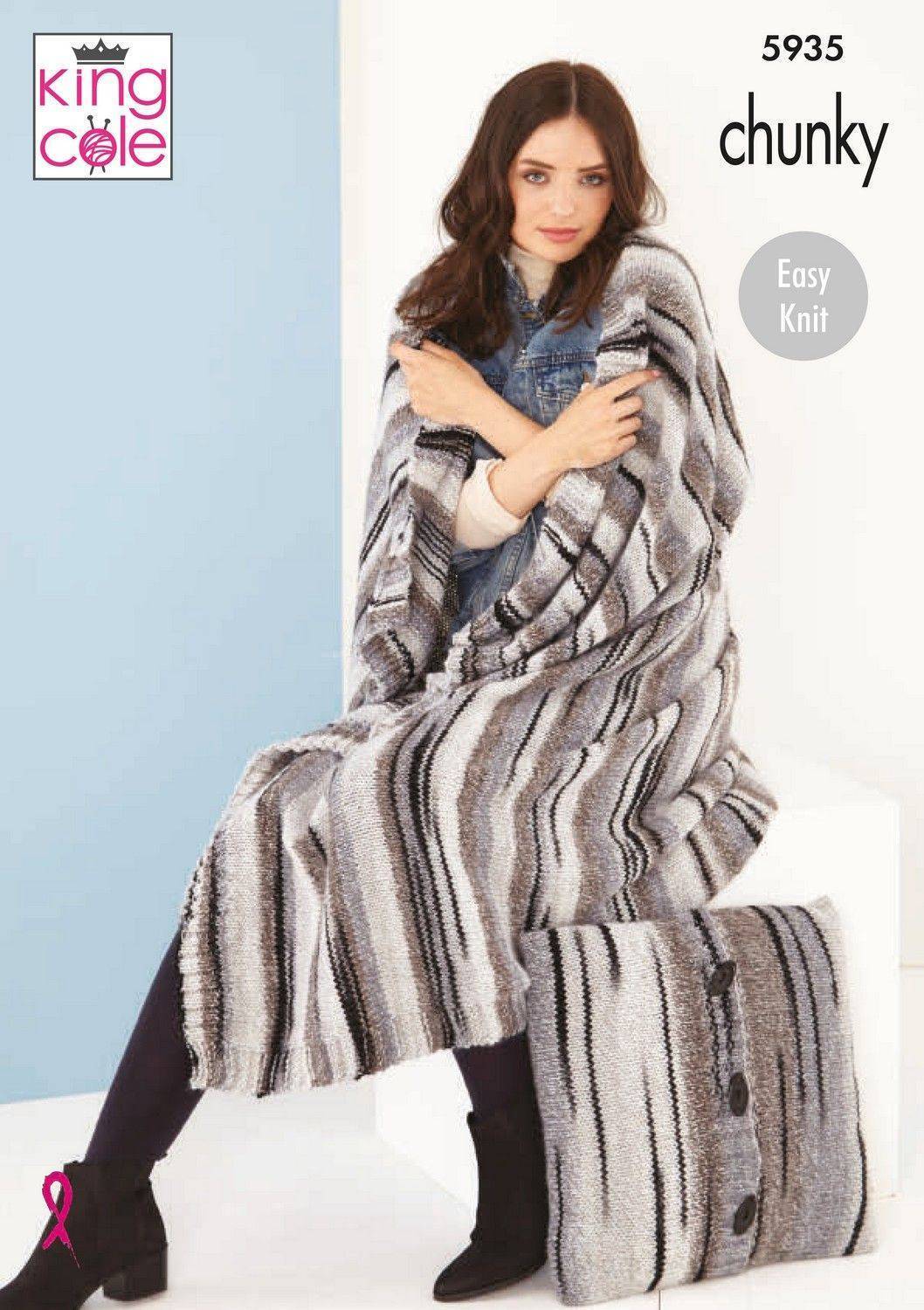 Blanket and Cushions in King Cole Safari Chunky (5935)